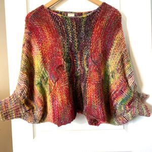 Puff And Bear Sweater Size MED Multi Color Boho Knitted Mid  Sleeve Hipster